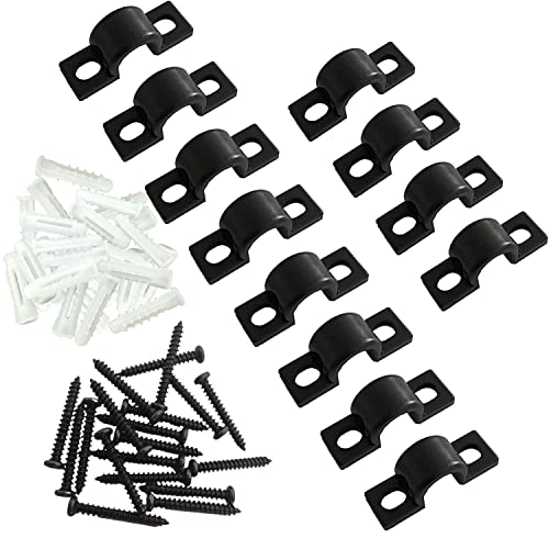 WAFJAMF 12Pcs Black Wire Shelf Loop Clips Set with Screws & Expansion Tubes | Plastic construction back wall mount fasteners for closet shelving concrete installation hardware - color: Black