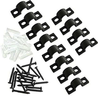 WAFJAMF 12Pcs Black Wire Shelf Loop Clips Set with Screws & Expansion Tubes | Plastic construction back wall mount fasteners for closet shelving concrete installation hardware - color: Black