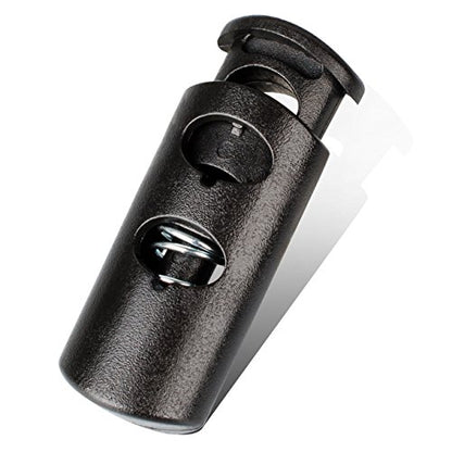 DYZD Double Hole Cord Locks End Plastic Spring Stop Toggle Stopper for Drawstrings, Paracord (Black, 10 PCS)