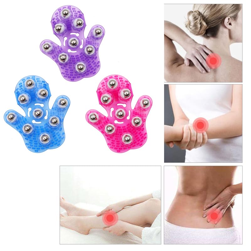 Roller Ball Body Massage Glove Anti-Cellulite Muscle Pain Relief Relax Massager for Neck Back Shoulder Buttocks Face Lift Tools (Blue) - color: Blue