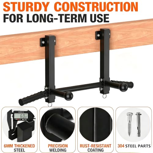 Joist Mounted Pull Up Bar, 650LB Load, Fit 16" Ceiling Beam Spacing | Multi-Grip with Finger Balls, 2 Suspension Rings, Fit Solid Concrete and Wood Mount, Home Gym, Garage & Basement