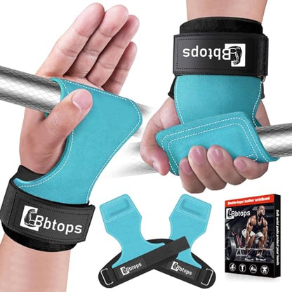 Weight Lifting Wrist Strap, Double-Layer Leather Wrist Straps for Gym Strength Training Weightlifting,Deadlift and Powerlifting, Enhance Grip Strength Neoprene Padding Gym Workout Lifting Straps Men/Women Pair - color: Blue