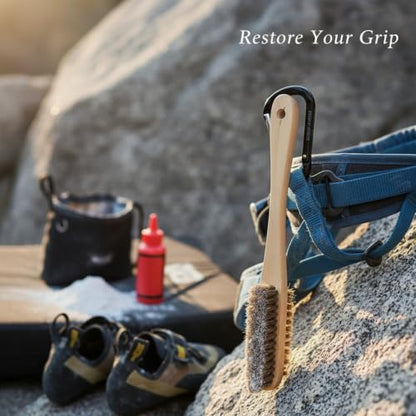 Clean Climbing Holds with Natural Boar Bristle Brush, Durable Wood Handle for Gym and Outdoor Use