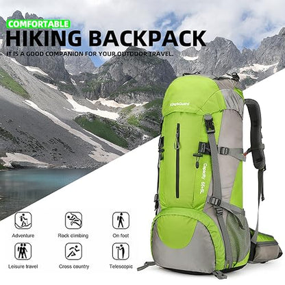 70L Camping Hiking Backpack with Rain Cover Waterproof Backpacking Backpack for Hiking Treeking Climbing Outdoor - color: Green