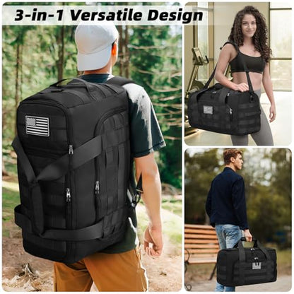 ZOMFELT Gym Bags for Men, 3-in-1 65L Large Sports Duffle Bag for Travel | Sports Basketball Bags with Removable Dividers & Shoe Compartment, Waterproof Weekender Overnight Travel bag, Black - size: Large