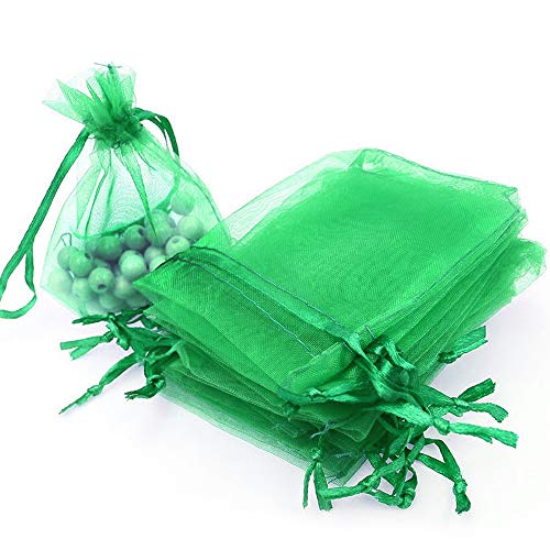 Boshen 100/200PCS Organza Gift Candy Sheer Bags Mesh Jewelry Pouches Drawstring Bulk for Wedding Party Favors Festival Christmas Valentine's Day 3"x4" 4"x6" 5"x7" (3" X 4"(100PCS), Green) - color: Green-3" X 4"(100PCS)