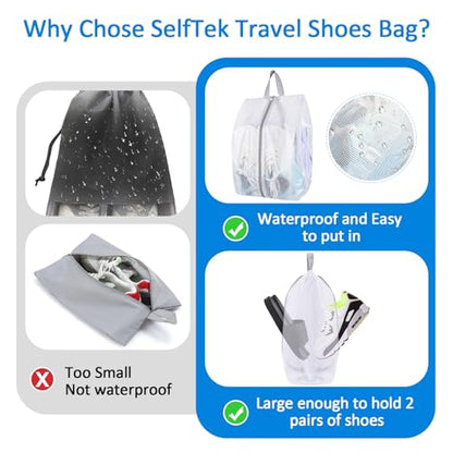SelfTek Shoe Bags for Travel - 3 Pack 1 Size Double-Sided Zipper Shoe Bag for Men & Women, Waterproof Portable Shoe Storage Pouch with Handle, Family Travel Accessories - Medium Size - style: 3 Pack-1 Size