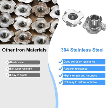 M METERXITY 20-Pack M8x11mm T-nut, 4-Pronged Tee Nut Threaded Insert | Stainless Steel, for Wood, Rock Climbing Holds, Furniture, Corrosion Resistant Fasteners - size: M8x11mm