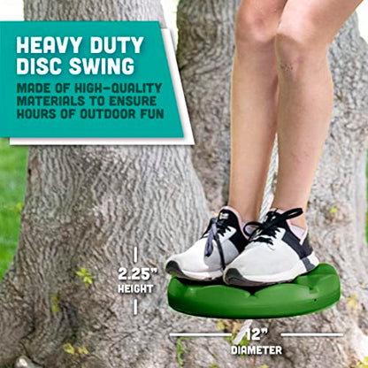 Squirrel Products Heavy Duty Green Disc Tree Swing with Rope for Outdoor Play - Easy DIY Addition to Playset or Tree - color: Green