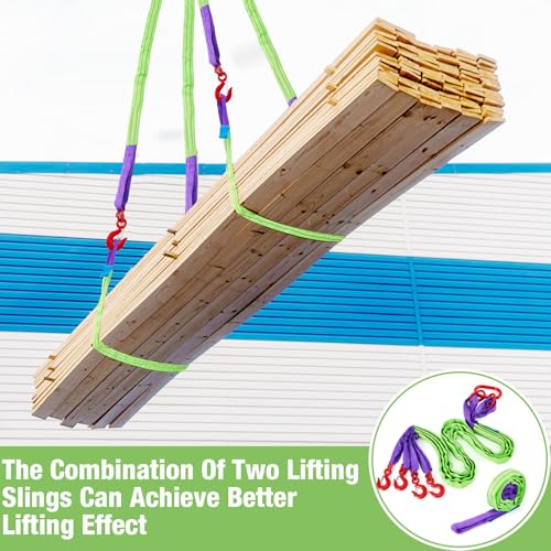 2 Pcs 6.6 ft Polyester Lifting Straps Set - Four Leg Bridle Web Sling & Endless Round Slings Rigging Straps for Hoist, Engine, Crane, Machinery Moving & Tree Stump Removal 6600 lbs Capacity