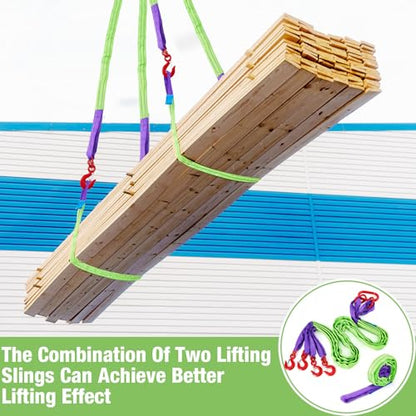 2 Pcs 6.6 ft Polyester Lifting Straps Set - Four Leg Bridle Web Sling & Endless Round Slings Rigging Straps for Hoist, Engine, Crane, Machinery Moving & Tree Stump Removal 6600 lbs Capacity