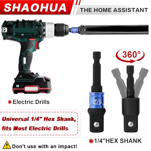 9/16"(14mm) Nut Driver 6" 12", Deep Nut Runner Hollow Socket w/ 1/4" Hex Shank Adapter, 1/2" Drive 9/16 Socket for Ceiling Long Threaded Rod Bolts/Ductwork, 2 Lengths for Overhead Fastening - size: F. 9/16(14mm) 6" 12"