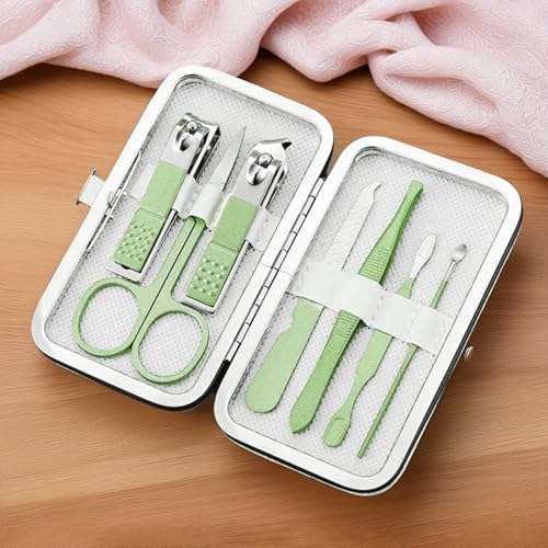 7 Pcs Nail Clipper Set for Home Manicure and Pedicure, Professional Grooming Kit with Case for Personal Care and Travel - color: 7 Piece-green