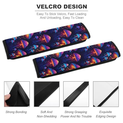 2 Pack Black Neon Mushroom Car Seat Straps Shoulder Pads Breathable Shoulder Protector for Elderly Support, Most Cars, Pressure Relief - color: Pattern 1144
