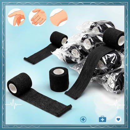 Nuanchu 200 Rolls Self Adhesive Bandage Wrap 2 Inch Black Adherent Water Proof Versatile Cohesive Bandage Wraps Athletic Tape Pet Wrap Ankle Tape for Finger Wrist Ankle Joint