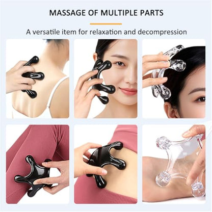 Trigger Point Massage Tools, 2 PCS 5 Legged Manual Full Body Massagers, Deep Muscle Tissue Massager, Handheld Palm Pressure Point Massage Tool, for Neck Shoulder Back Muscle Pain Relief (Black) - color: Black