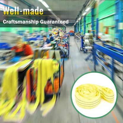 Fabbay 4 Pcs 5.9 Feet Heavy Duty Polyester Endless Loop Round Lift Slings Lifting Straps for Hoist Towing Moving Furniture Rigging Equipment, 8400 LB Vertical 6700 LB Choker 16800 LBs Basket(Yellow) - color: Yellow, size: 5.9 Feet
