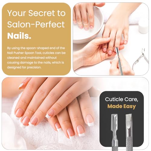 Cuticle Pusher Tools - Professional Nail Cuticle Pusher Cuticle Remover Cuticle Trimmer Spoon Shaped Nail Cleaner Dual Sided Metal Stainless Steel Manicure Pedicure for Women 2 Pack Set Krisp Beauty