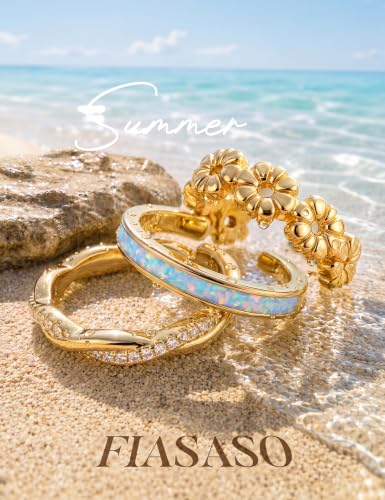 FIASASO 3Pcs Gold Filled Toe Rings for Women Non Tarnish 14K Gold Filled Toe Ring Adjustable Flower Cz Dainty Toe Ring Summer Beach Open Toe Rings Set Toe Jewelry Foot Jewelry - color: 14K Gold Filled opal