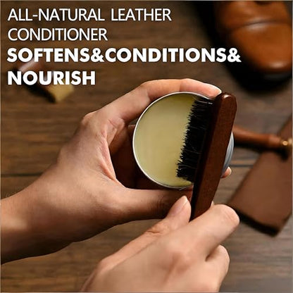 12 PCS Leather Care Kit - Horsehair Brushes,Saddle Soap,Waterproofing Wax,Mink Oil ,Polishing Cloth,Microfiber cloth,Boot Shoe Shine Cleaning Kit Gift for Men Cowboy Husband Dad birthdays Festive