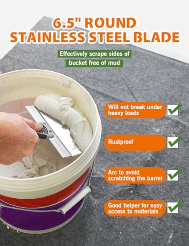 ROLLINGDOG 6.5 inch Drywall Bucket Scoop Stainless Steel | Scraper Mud Scoop for Plaster, Morter, Putty, Curved scoop, Rubber grip handle, Angled handle - color: 6.5 Inch