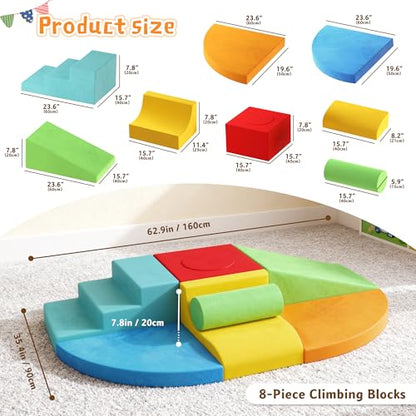 Urban Deco Large 8-Piece Foam Climbing Blocks for Toddlers, Baby Climbing Blocks, Soft Play Climbing Toys with Non-Slip Bottom, Indoor Play Gym and Activity Play Set for Climbing & Crawling