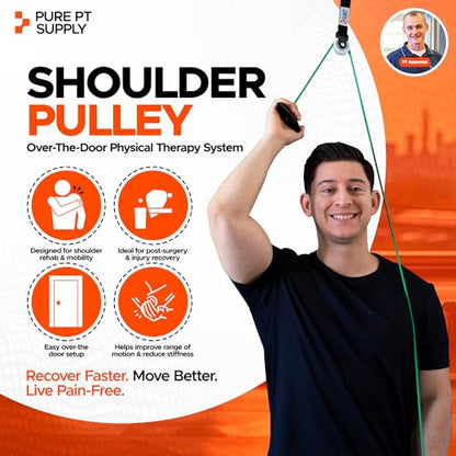 PurePT Premium Shoulder Pulley for Physical Therapy - Premium Nylon & Strong Handles | Free Expert-Guided Workouts | Over-the-Door Pulley for Shoulder Rehab | Easy Set-Up Pulleys for Shoulder Rehab