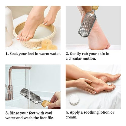 Foot Rasp Callus Remover - Pedicure Scrubber for Cracked Feet, Heel - Professional Stainless Steel File - Remove Dead Skin Corns with Wooden Handle - style: Mixed-Grained Rasp