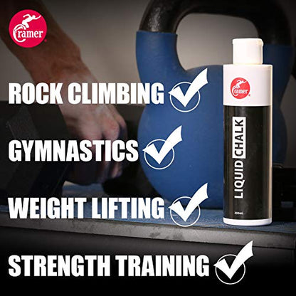 Cramer Liquid Gym Chalk, 200mL (6.76oz), Bottle of Liquid Grip Solution for Improving Grip During Weightlifting, Power Lifting, Gymnastics, Pole Fitness, & Rock Climbing, Less Messy Than Block Chalk - style: 200ML Liquid Chalk