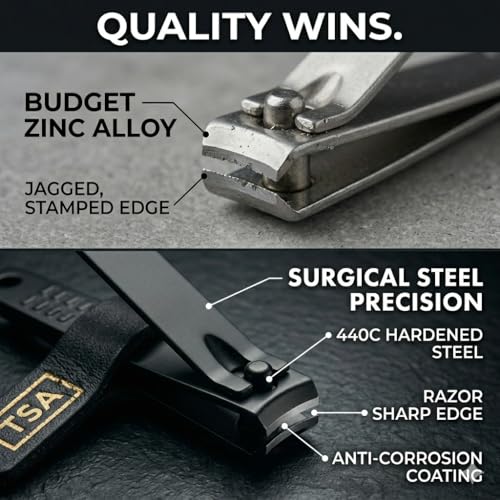 Earth & I Manicure Kit for Men: TSA Compliant Nail Clipper Grooming Set | Precision forged surgical stainless steel grooming tools. TSA-compliant satin black travel vault & premium gift box for men.