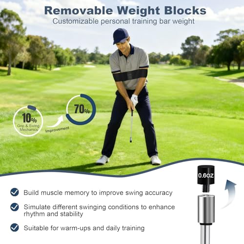 MIKOSI 5-in-1 Retractable Golf Swing Training Aids, Portable Golf Swing Trainer with Golf Grip Trainer for Beginners & Tempo Training for Advanced, Right-Handed, Arm Connection with Golf Club Weights