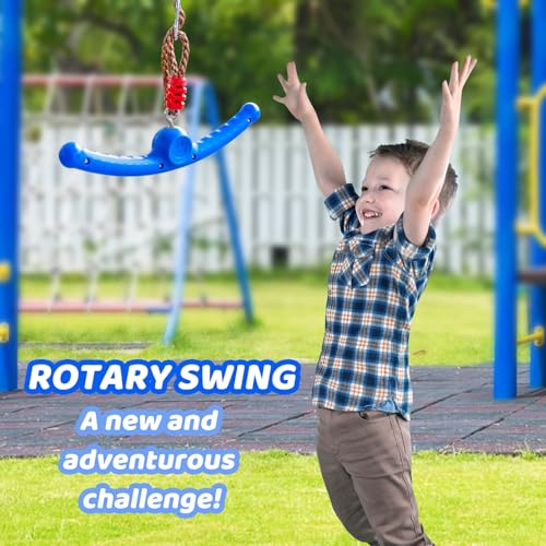 Ninja Swing-Twister 360° Spin Handle: Kids Slackline Accessories & Swing Attachment - Activate Ninja Powers with Epic Twist-Spin Flips! (Blue - Backyard/Playground Hang Toy) - color: Blue