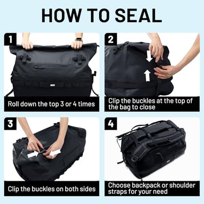 MIER Large Waterproof Duffel Bag - 60L/80L Dry Bag Backpack | Detachable Backpack Straps; Multi-Pockets; Roll-Top with Hook-and-Loop Closure; Motorcycle, Kayaking, Gym, Beach, Boating - color: Black, size: 60L