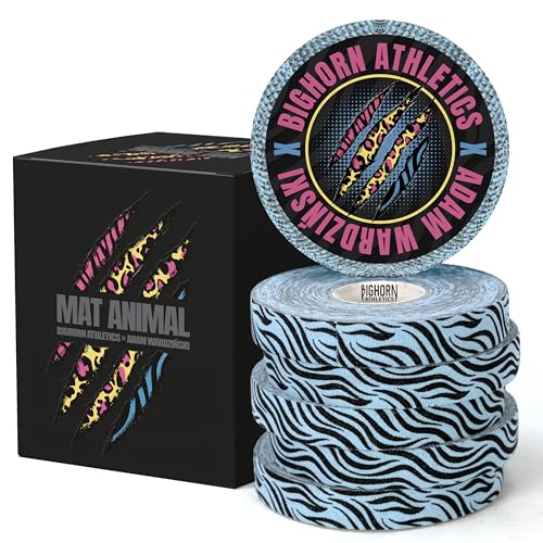 Bighorn Athletics Blue Tiger Print Jiu Jitsu Finger Tape | 6 Rolls 0.5 Inch x 45 Feet | Multiuse Athletic Tape for Finger and Toes | Zinc Oxide Adhesive No Sticky Residue | Mat Animal Collection - color: Blue Tiger, size: 0.5-Inch