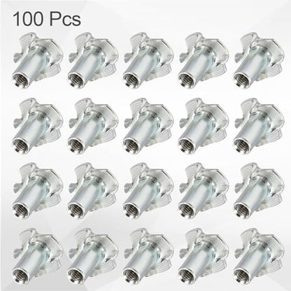 HARFINGTON M4x14mm T-Nuts 4 Pronged Tee Nut 0.57" x 0.55" Fully Thread Carbon Steel Inserts for Wood, Rock Climbing Holds, Cabinetry, Furniture 100pcs - size: M4x14mm, 14.5mm