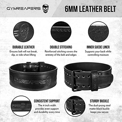 Gymreapers Weightlifting Belt 6MM Genuine Leather - Double Prong Power Belt Heavy Duty 4-Inch Wide - Strong, Stabilizing Back Support For Deadlifts, Squats Powerlifting - size: X-Small