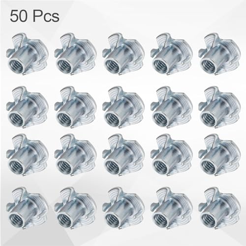 HARFINGTON M6x11mm T-Nuts 4 Pronged Tee Nut 0.69" x 0.43" Fully Thread Carbon Steel Inserts for Wood, Rock Climbing Holds, Cabinetry, Furniture 50pcs - size: M6x11mm