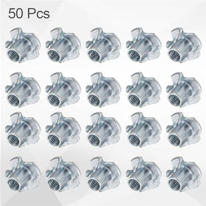 HARFINGTON M6x11mm T-Nuts 4 Pronged Tee Nut 0.69" x 0.43" Fully Thread Carbon Steel Inserts for Wood, Rock Climbing Holds, Cabinetry, Furniture 50pcs - size: M6x11mm