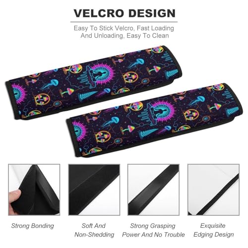 2 Pack Yoga Meditation Mushroom Flower Mandala Galaxy Space Jellyfish Car Seat Straps Shoulder Pads Breathable Shoulder Protector for Elderly Support, Most Cars, Pressure Relief - color: Pattern 658