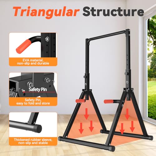 WATBKHE Power Tower Pull Up Dip Station Foldable, Pull Up Bar Station Adjustable, Multi-Function Home Gym, Strength Training Fitness Equipment, Triangular Design, for Home Outdoor - color: Black