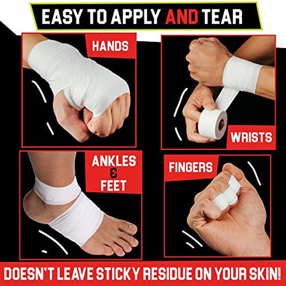 Athletic Tape Extremely Strong: 11 Rolls + 3 Finger Tape. Easy to Apply & No Sticky Residue. Sports Tape for Boxing, Football or Climbing. Enhance Wrist, Ankle & Hand Protection Now