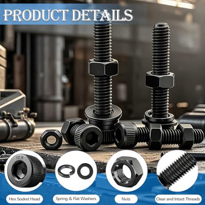 mxuteuk 720PCS M3 Screws Kit,M3×6/8/10/12/16/20mm M3 Screws Assortment Kits,12.9 Alloy Steel M3 Hex Socket Head Bolts Nuts Washers Set Suitable for 3D Printer,DIY - size: 720PCS M3, style: Hex Socket Head