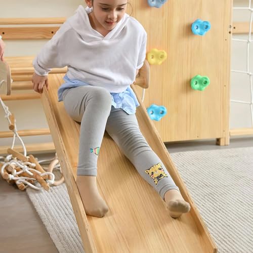 Avenlur Walnut 9-in-1 Swedish Ladder Wall Gym Kids, Indoor Climbing Wall | 2 Heights: 78.8" or 94.5" Montessori Indoor Playground & Jungle Gym, Rock Climbing Wall for Kids, Rope Ladder, Slide, Swing - size: 79" Height
