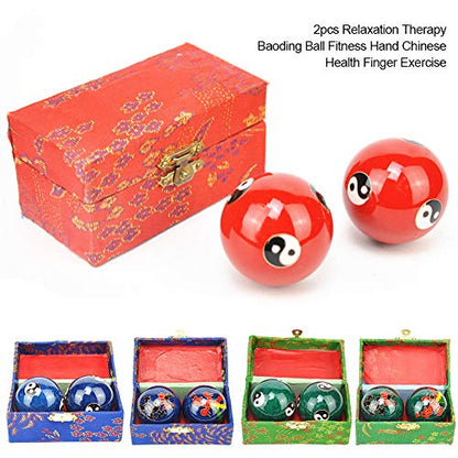 2 Pcs Baoding Balls, Chinese Health Exercise Stress Balls, Meditation Massage Handball with Box, Hand Exercise Ball for Hand Remedy and Stress Relief(Color:Green Taichi) - color: Green Taichi