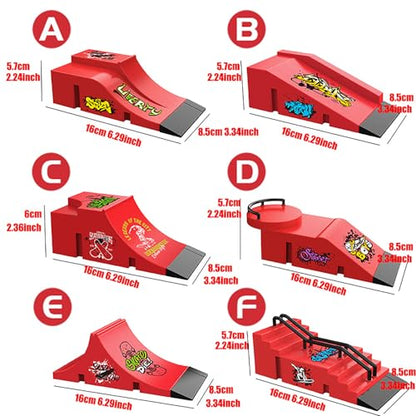 Fingerboard Skate Park Set - Compatible with Tech Deck Skateboards - 6 Ramps, 6 Fingerboards, & Obstacles - Ideal for Fingerboard Enthusiasts