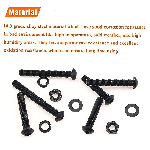 HELIFOUNER 85 Pieces M6 x 30mm /35mm /40mm /45mm /50mm, Button Head Socket Cap Metric Screws Bolts Washers Nuts Kit, 10.9 Grade Alloy Steel, Fully Threaded, Black - size: M6 x 30/35/40/45/50mm, style: Button Head