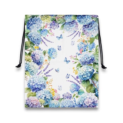 Gymnastics Grip Bag Lightweight Small Drawstring Grip Bags for Gymnasts - color: Hydrangeas Butterflies Blue