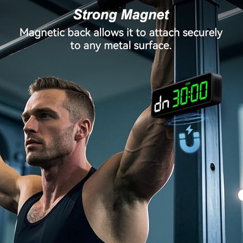 Portable Gym Timer Clock: Fitness Digital Clock with Strong Magnet | Remote Control for Fitness Enthusiasts - Powerful Battery for Home Gym Garage Boxing Crossfit - color: Green+black