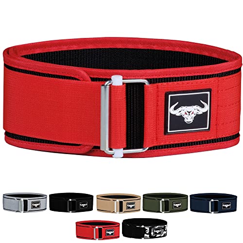 IBRO Quick Locking Premium Weight Lifting Belt - Back Support for Powerlifting, Cross Training & Gym Bodybuilding - 4 Inch Nylon Men and Women with Metal Buckle for Core Stability - color: Red, size: Small