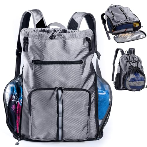 Large Beach Backpack Waterproof Sandproof - Customized Oversized Drawstring Pool Bag with Shoe Compartment for Toiletries, Towels, Gym, Travel - color: Grey, size: Large